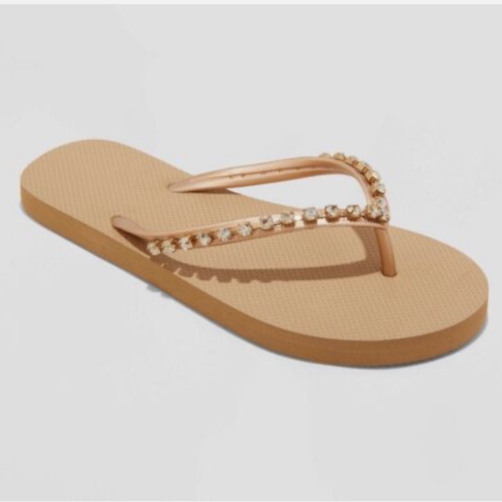 NWT Shade & Shore Mary’s Rhinestone Copper Flip Flops